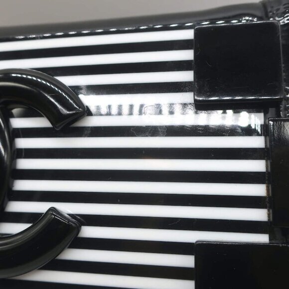 Chanel Boy Brick Striped Flap Bag Black & White Patent Leather Small Crossbody - Picture 7 of 16